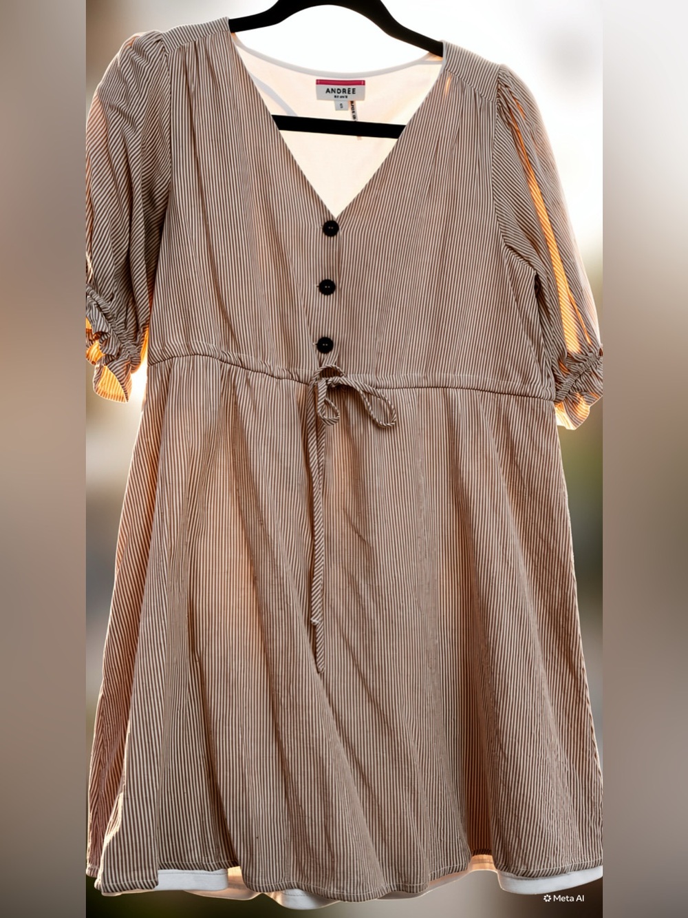 NWOT Andree by Unit Dress | Brown/White Striped | Tie-Waist | 100% Cotton